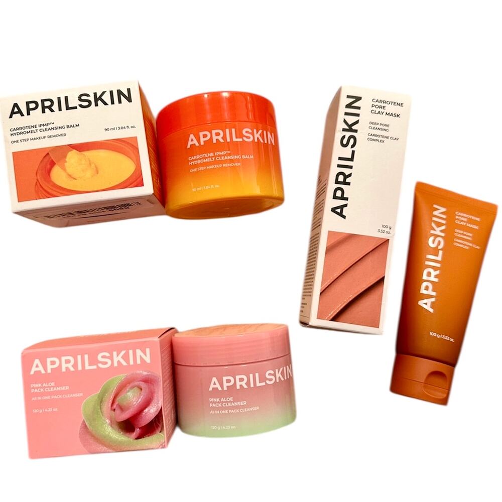 APRILSKIN NEW 3 PC Korean Skin Care Set – Cleansing Balm + Aloe Cleanser + Clay